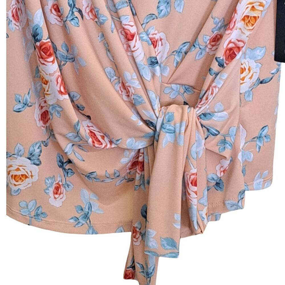 Tiana B. Floral Front-Tie Short Sleeve Top Size 2X Peach Pink Casual Blouse NWT - Picture 4 of 12